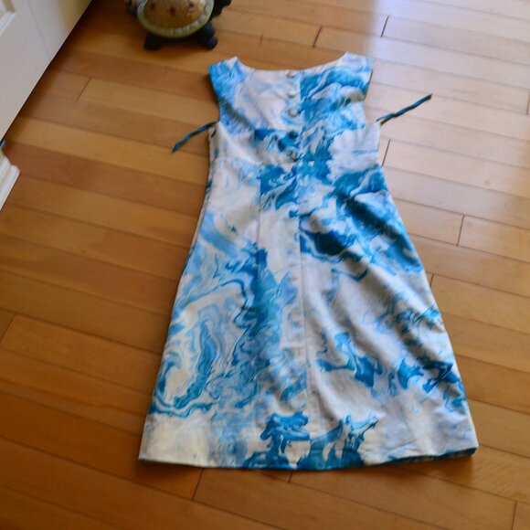 Anthropologie Maeve Marbled Waters Dress White Blue Size 4 - Picture 9 of 13
